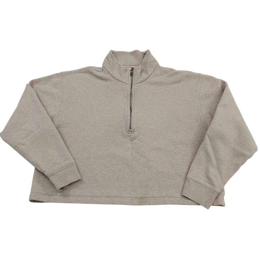 Girlfriend Collective Fleece Half Zip Sweatshirt Womens XL Beige Organic Cotton